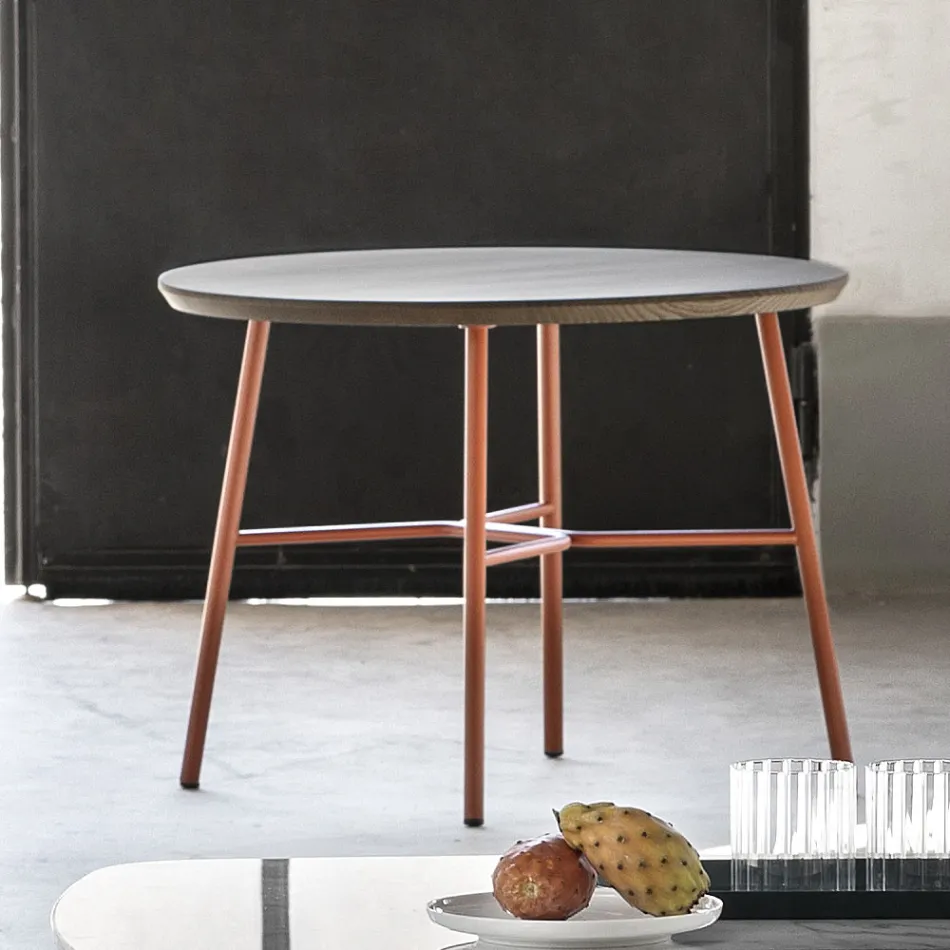 Table basse avec plateau rond en bois massif Made in Italy - Makino Viadurini