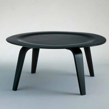 Table basse en frêne teinté noir avec plateau rond Made in Italy - Cariddi Viadurini