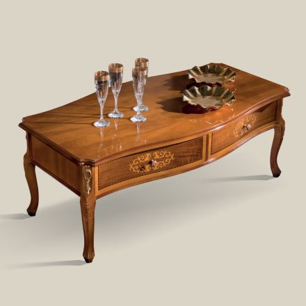 Table basse en bois marqueté avec 2 tiroirs Made in Italy - Katerine Viadurini