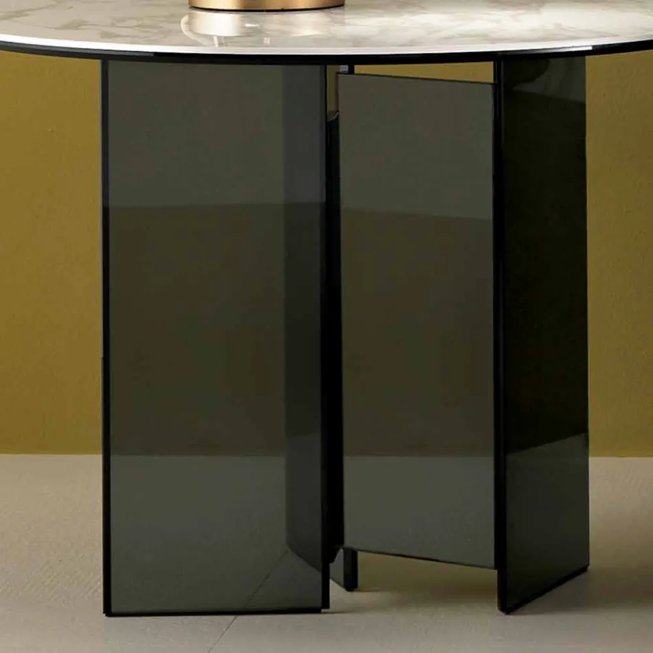 Table basse d'appoint de canapé en verre fumé et plateau rond en céramique - Aléatoire Viadurini