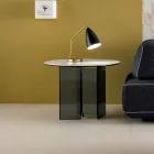 Table basse d'appoint de canapé en verre fumé et plateau rond en céramique - Aléatoire Viadurini