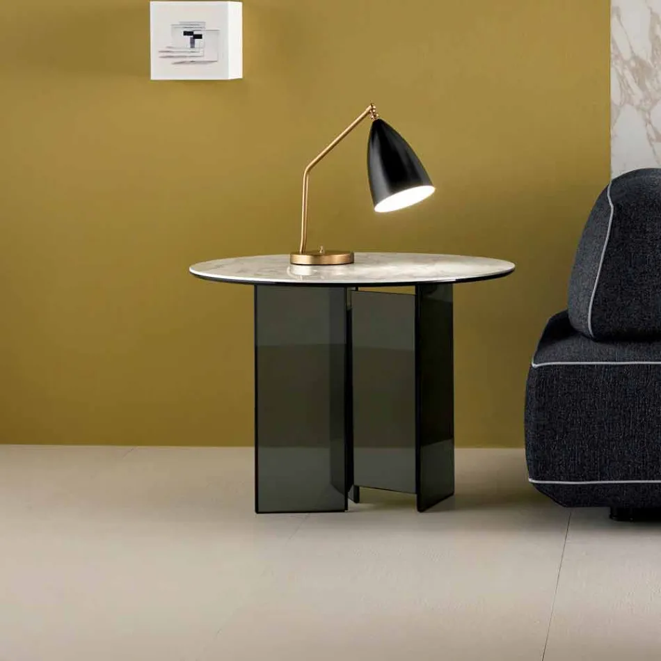 Table basse d'appoint de canapé en verre fumé et plateau rond en céramique - Aléatoire Viadurini