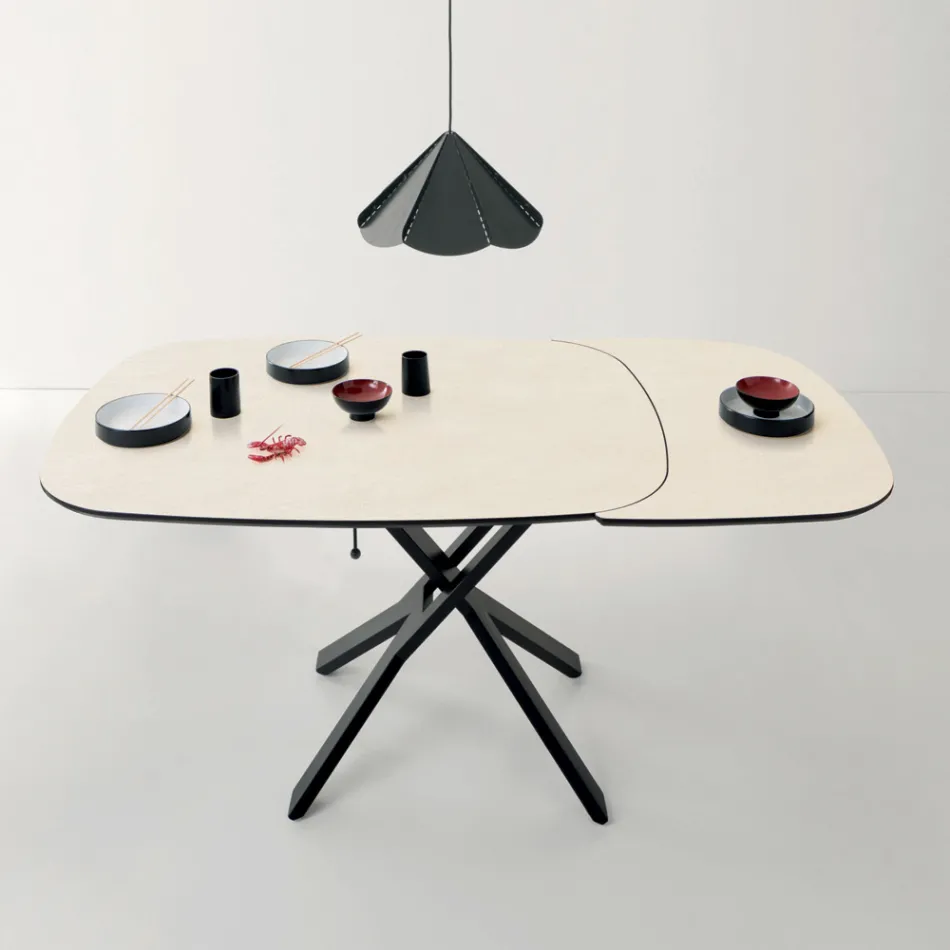 Table Basse Convertible Extensible en Métal et Céramique - Gioacco Viadurini