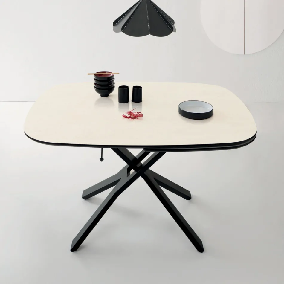 Table Basse Convertible Extensible en Métal et Céramique - Gioacco Viadurini