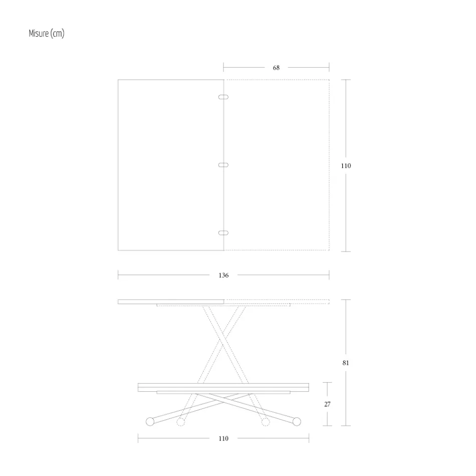 Table Basse Transformable en Métal et Bois Made in Italy - Veneris Viadurini