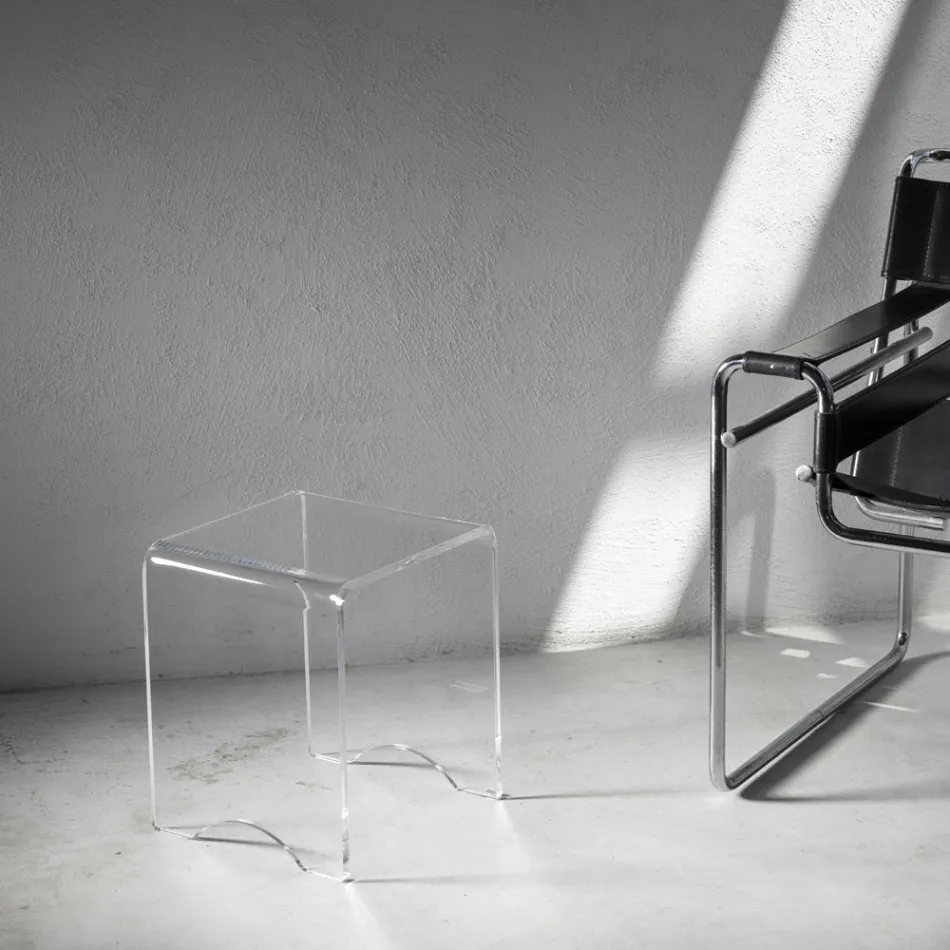 Table Basse Tabouret Cristal Transparent Acrylique Minimal Italien - Plarco Viadurini