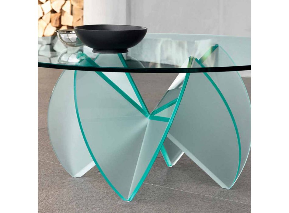 Table basse de salon avec fleur en verre transparent et base acide 3 tailles - Fiorella Viadurini