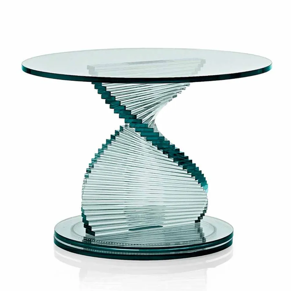 Table Basse de Salon en Verre Spiral Transparent et Piètement Rotatif - Spirulo Viadurini