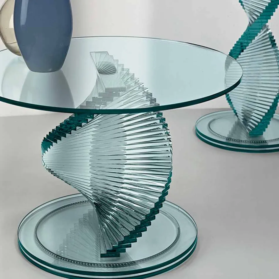 Table Basse de Salon en Verre Spiral Transparent et Piètement Rotatif - Spirulo Viadurini