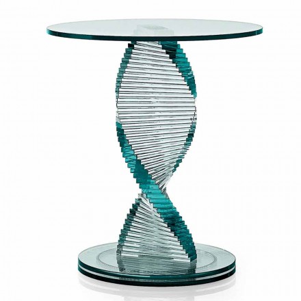 Table Basse de Salon en Verre Spiral Transparent et Piètement Rotatif - Spirulo Viadurini