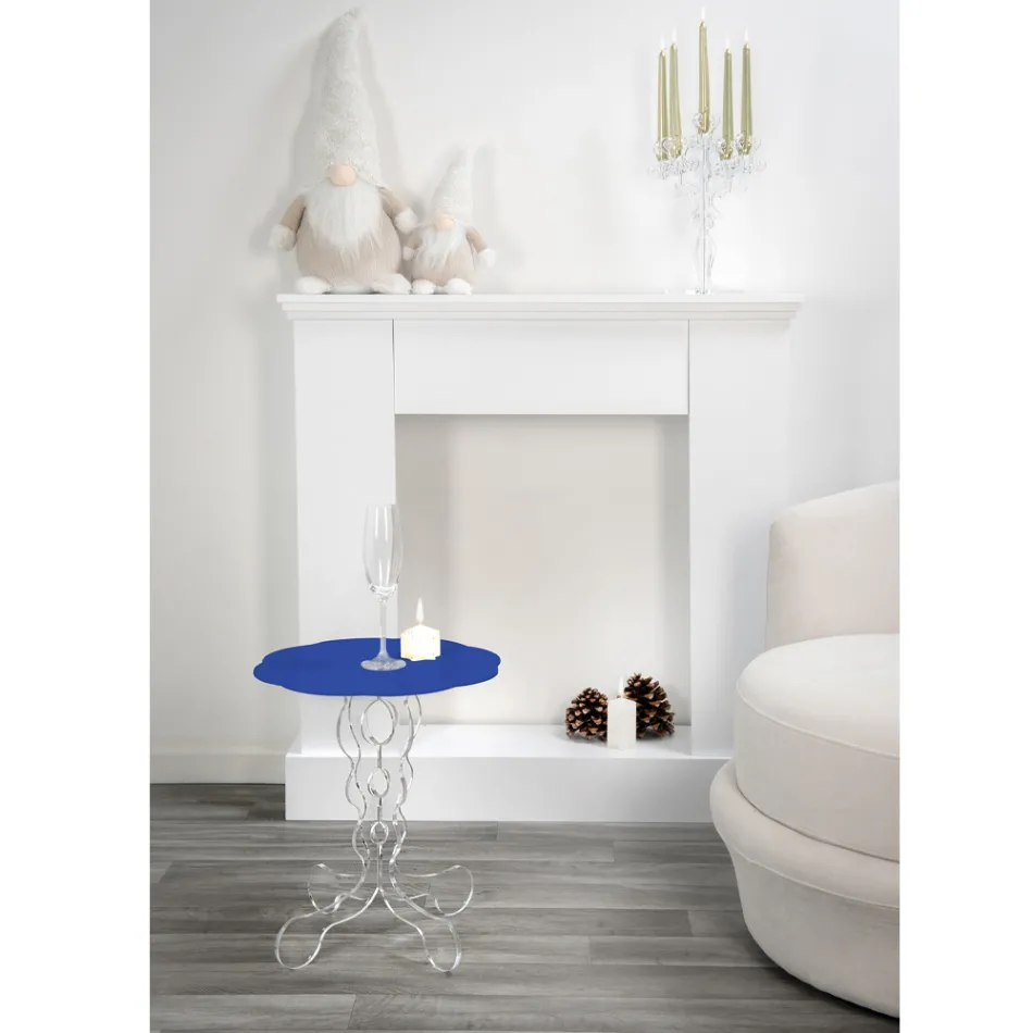 Table basse ronde bleue, diamètre 36 cm, design moderne Janis, fabriquée en Italie Viadurini