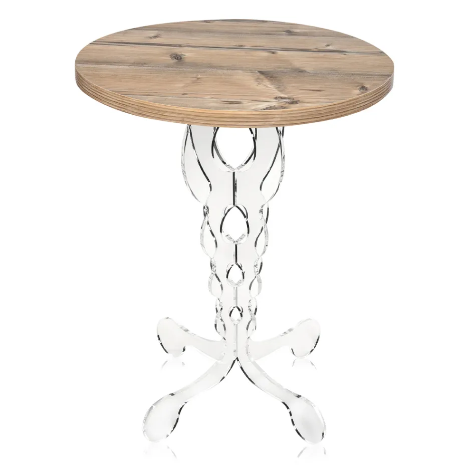 Table Basse Ronde en Plexiglas et Plateau Chêne 2 Dimensions - Phosphorus Viadurini