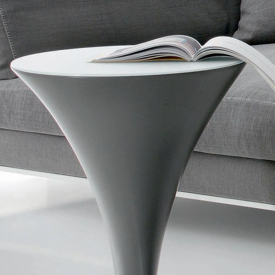 Table Basse Ronde Forme Bateau en Métal et Verre Dépoli - Embarquement Viadurini