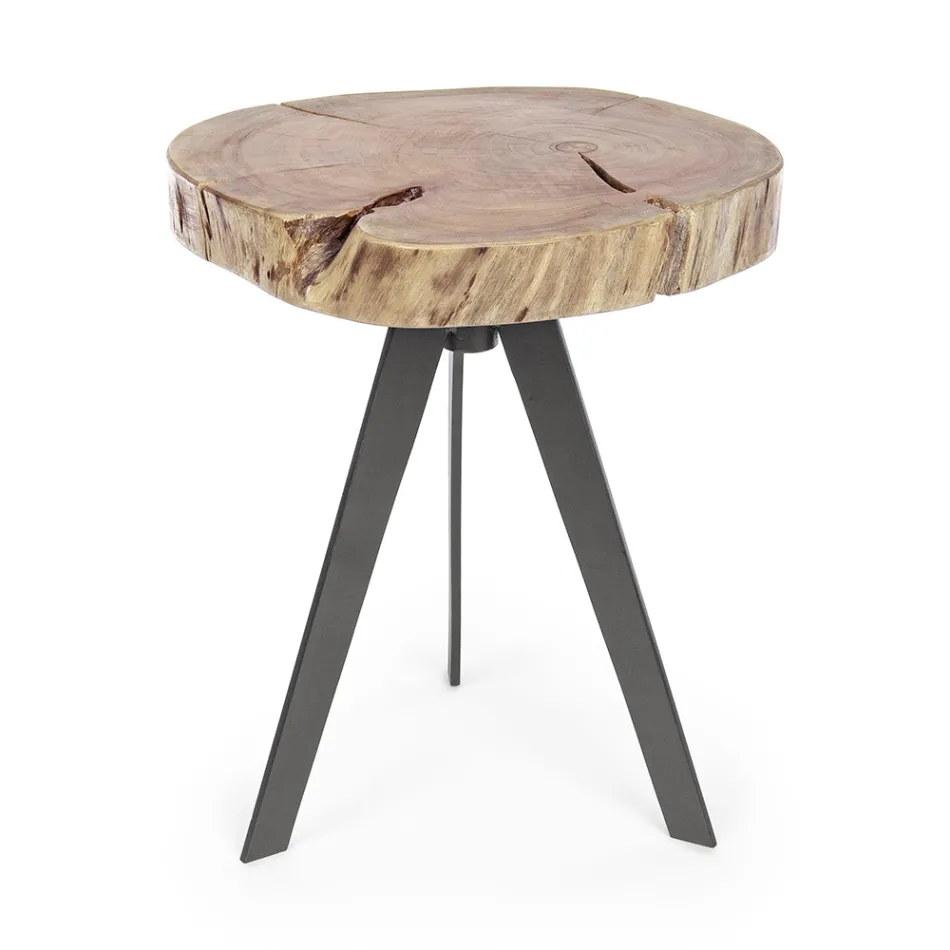 Table basse ronde en tronc de bois et acier Homemotion - Tancredi Viadurini