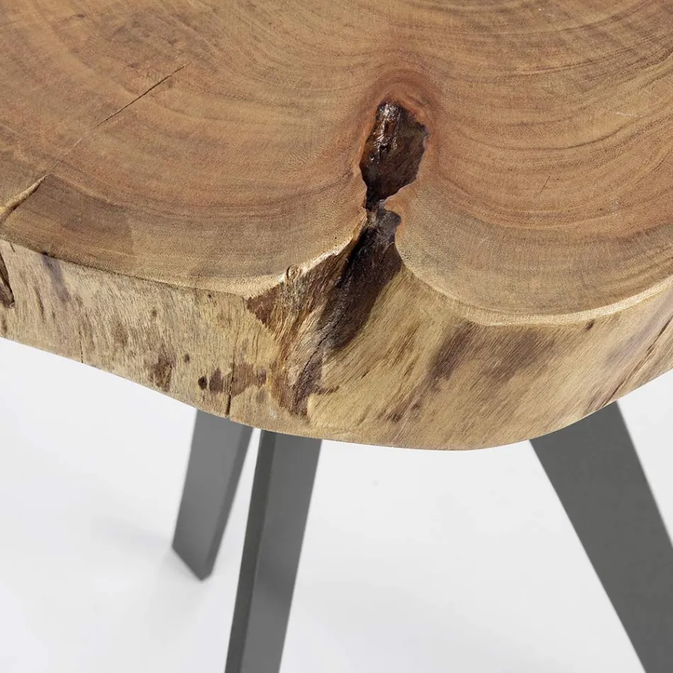 Table basse ronde en tronc de bois et acier Homemotion - Tancredi Viadurini