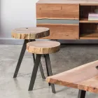 Table basse ronde en tronc de bois et acier Homemotion - Tancredi Viadurini