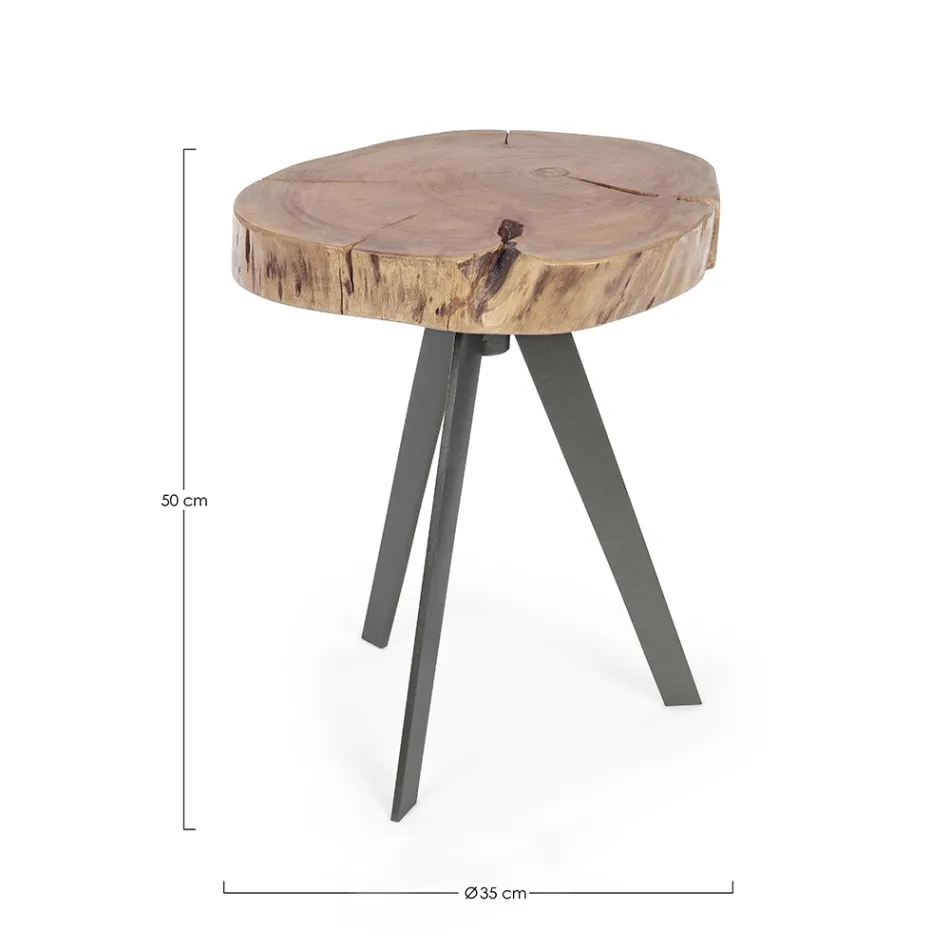 Table basse ronde en tronc de bois et acier Homemotion - Tancredi Viadurini