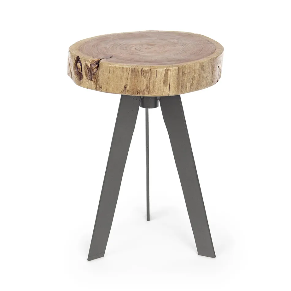 Table basse ronde en tronc de bois et acier Homemotion - Tancredi Viadurini