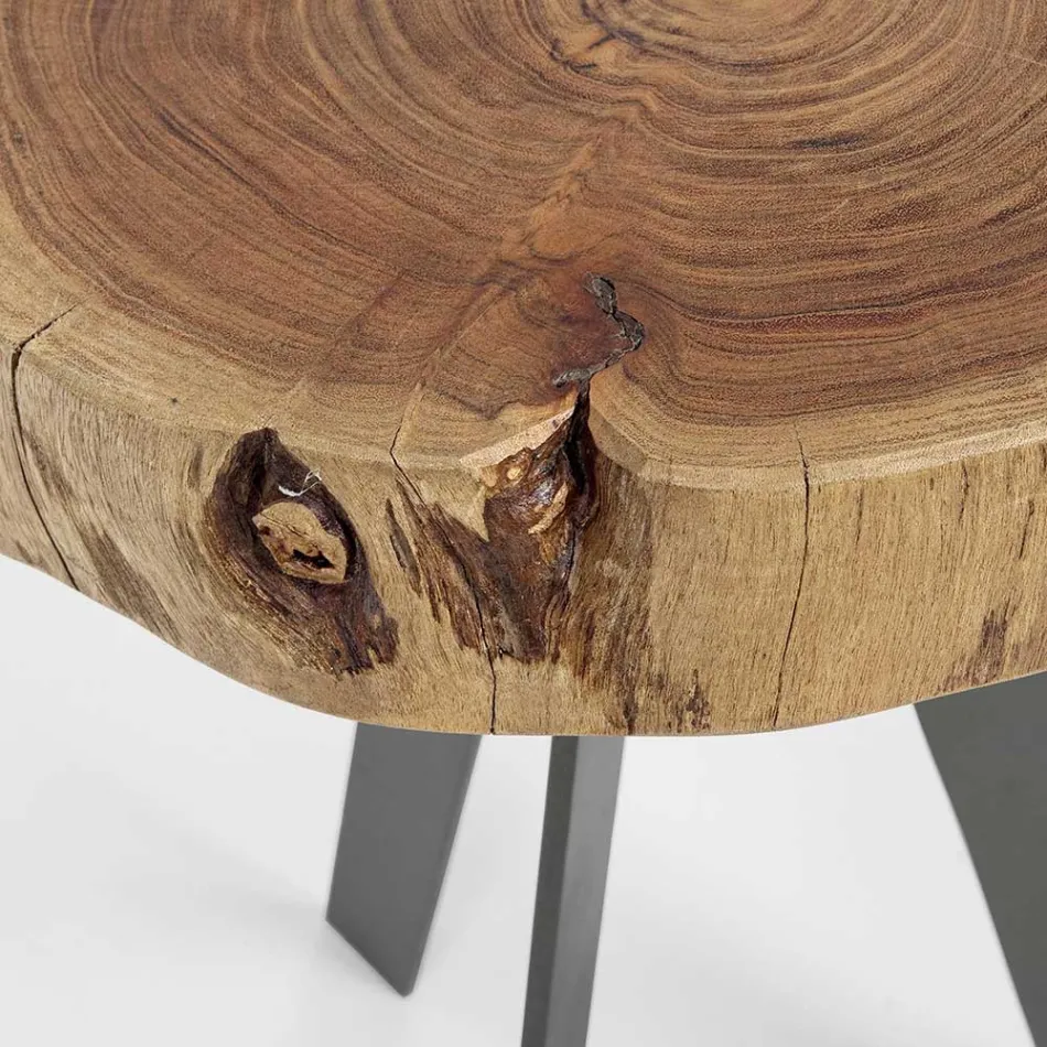 Table basse ronde en tronc de bois et acier Homemotion - Tancredi Viadurini