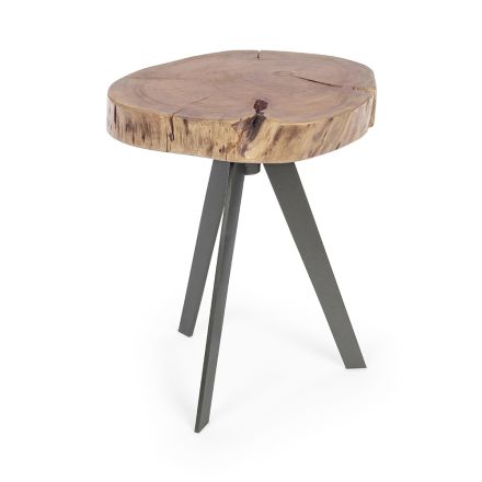 Table basse ronde en tronc de bois et acier Homemotion - Tancredi Viadurini