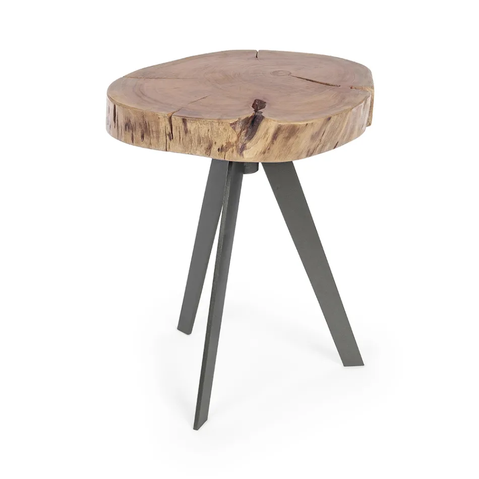 Table basse ronde en tronc de bois et acier Homemotion - Tancredi Viadurini