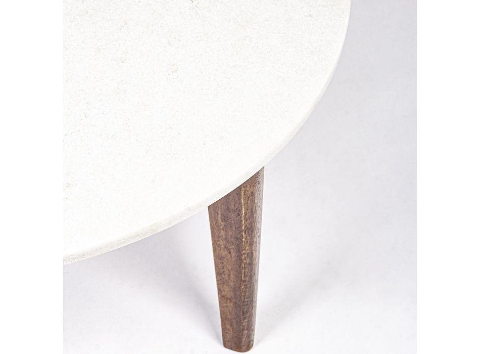 Table basse ronde de salon en marbre et bois de manguier - Desiderio Viadurini