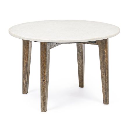 Table basse ronde de salon en marbre et bois de manguier - Desiderio Viadurini