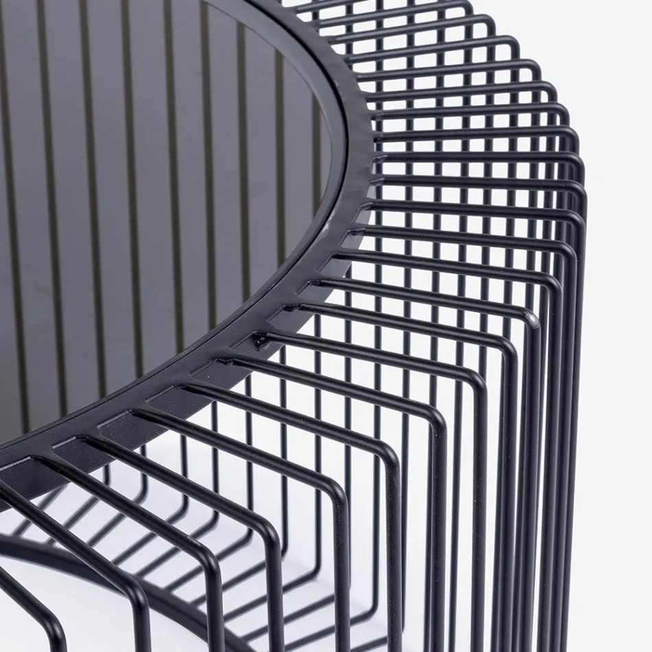 Table Basse Ronde en Acier Peint et Verre Trempé - Apuleio Viadurini