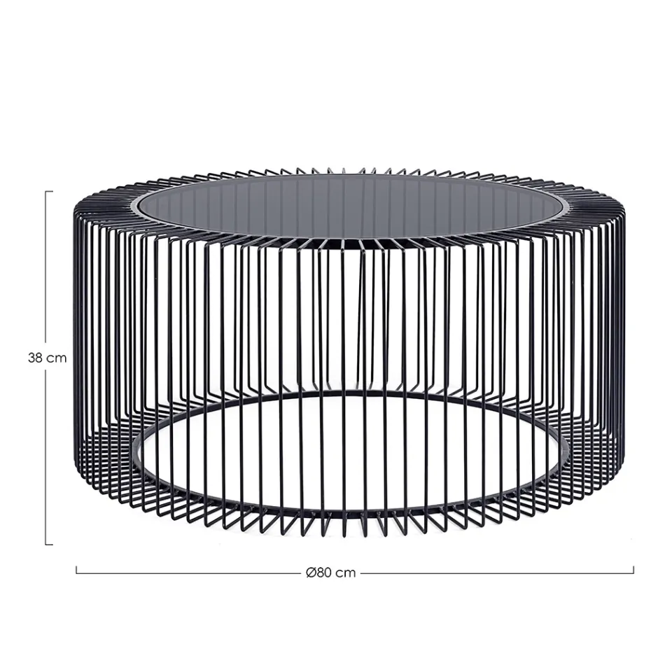 Table Basse Ronde en Acier Peint et Verre Trempé - Apuleio Viadurini
