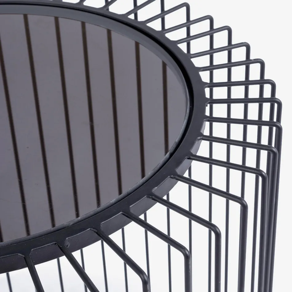 Table Basse Ronde en Acier Peint et Verre Trempé - Apuleio Viadurini