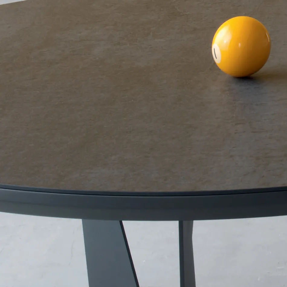Table basse ronde en métal incliné et plateau en céramique - Coriko Viadurini