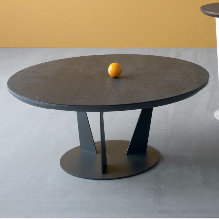 Table basse ronde en métal incliné et plateau en céramique - Coriko Viadurini