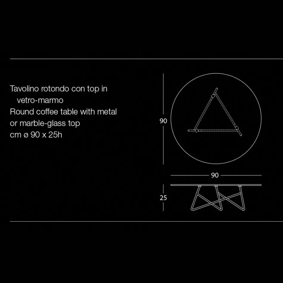 Table basse de salon ronde en métal et verre effet marbre de luxe - Magali Viadurini