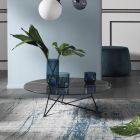 Table basse de salon ronde en métal et verre effet marbre de luxe - Magali Viadurini
