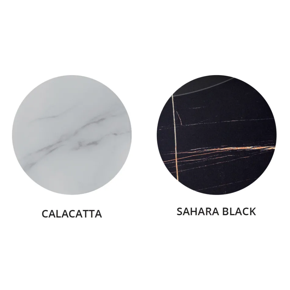 Table basse de salon ronde en métal et verre effet marbre de luxe - Magali Viadurini