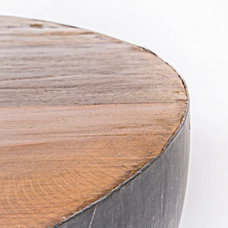 Table basse ronde en bois recyclé et acier blanc ou gris - Genoveffa Viadurini