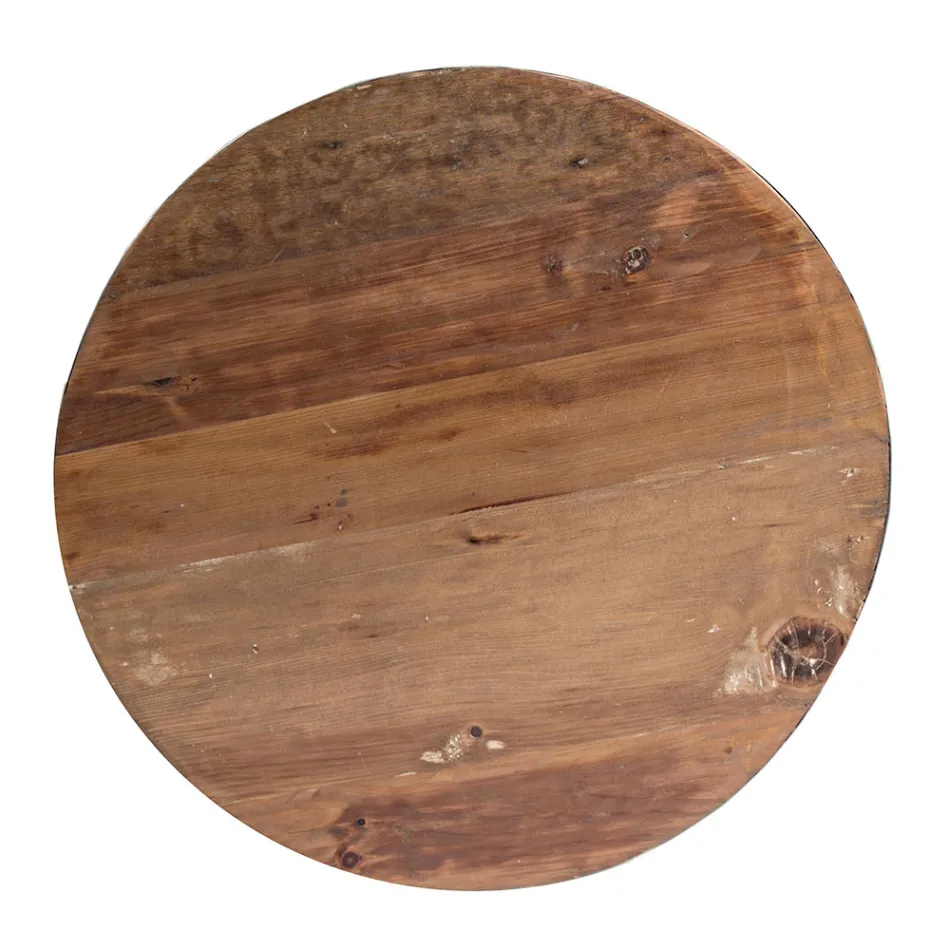 Table basse ronde en bois recyclé et acier blanc ou gris - Genoveffa Viadurini