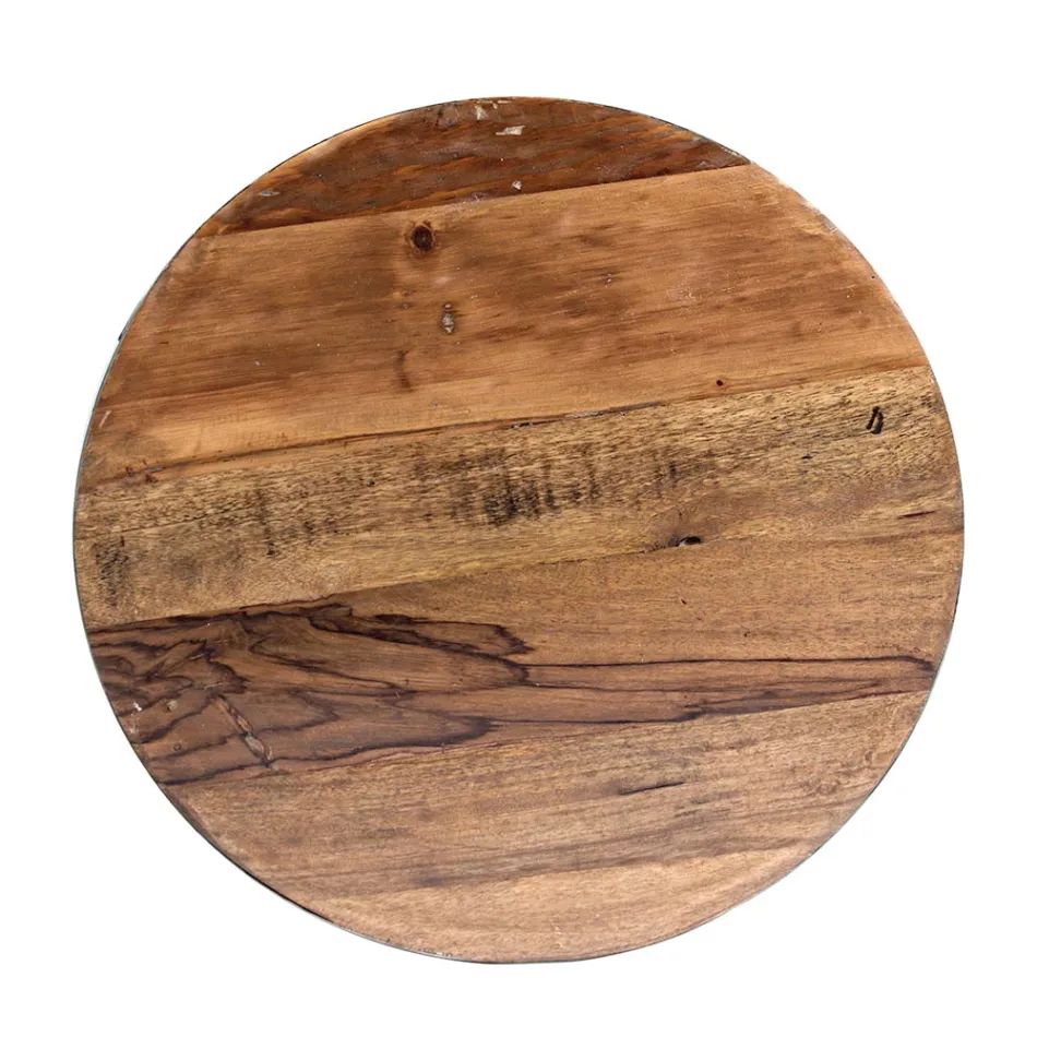 Table basse ronde en bois recyclé et acier blanc ou gris - Genoveffa Viadurini