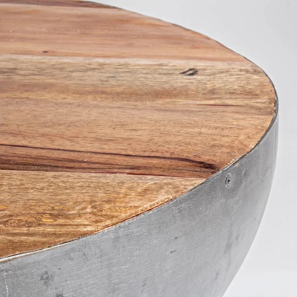 Table basse ronde en bois recyclé et acier blanc ou gris - Genoveffa Viadurini