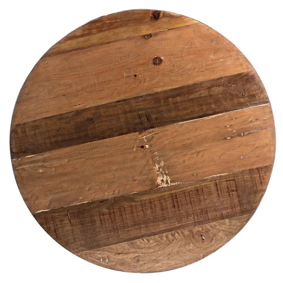 Table basse ronde en bois recyclé et acier blanc ou gris - Genoveffa Viadurini