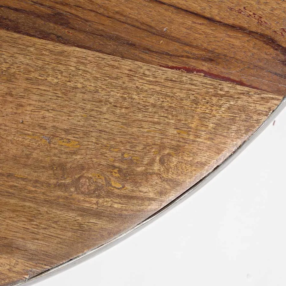 Table basse ronde en bois recyclé et acier blanc ou gris - Genoveffa Viadurini