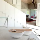 Table basse ronde en bois recyclé et acier blanc ou gris - Genoveffa Viadurini