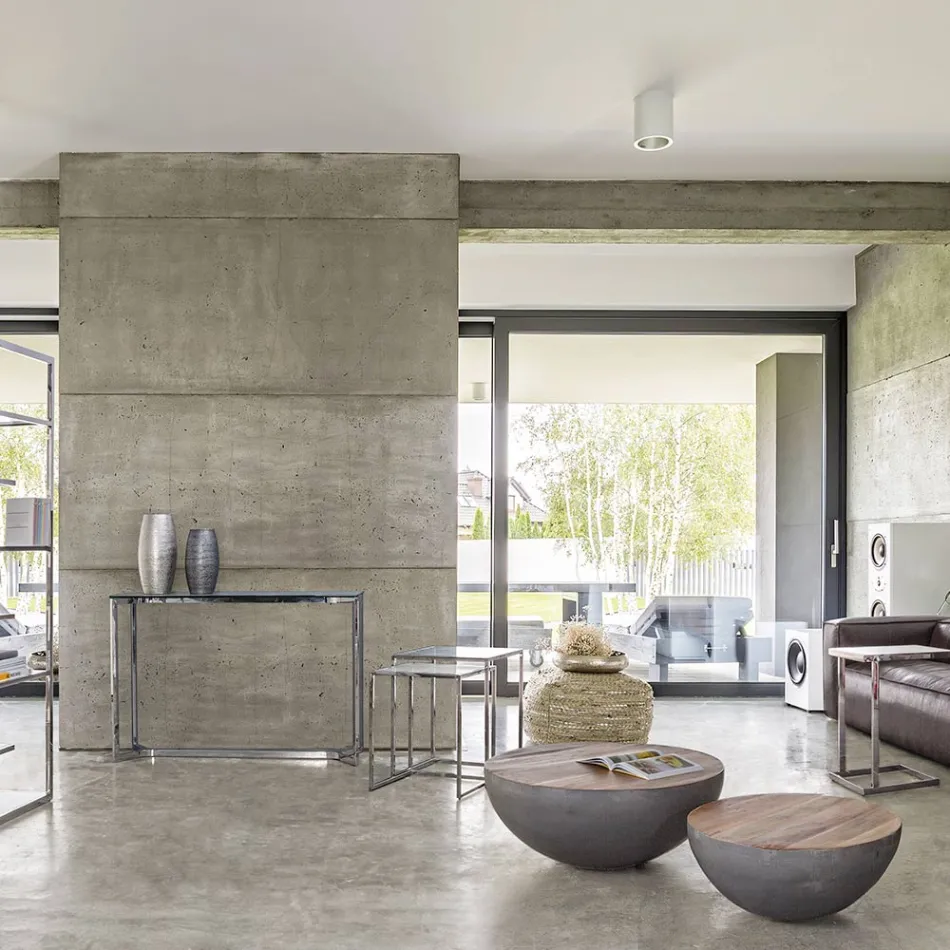 Table basse ronde en bois recyclé et acier blanc ou gris - Genoveffa Viadurini