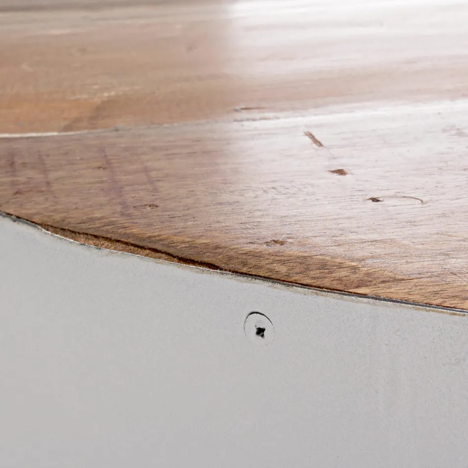 Table basse ronde en bois recyclé et acier blanc ou gris - Genoveffa Viadurini