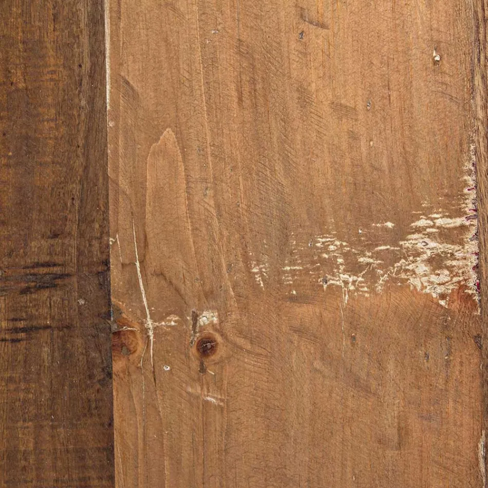 Table basse ronde en bois recyclé et acier blanc ou gris - Genoveffa Viadurini