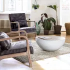 Table basse ronde en bois recyclé et acier blanc ou gris - Genoveffa Viadurini