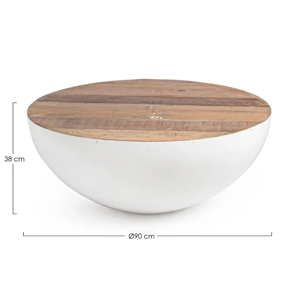 Table basse ronde en bois recyclé et acier blanc ou gris - Genoveffa Viadurini