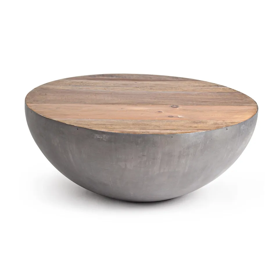 Table basse ronde en bois recyclé et acier blanc ou gris - Genoveffa Viadurini