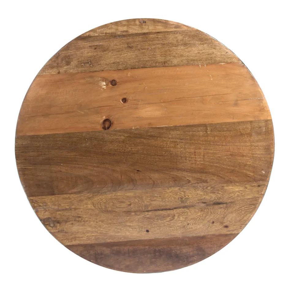 Table basse ronde en bois recyclé et acier blanc ou gris - Genoveffa Viadurini
