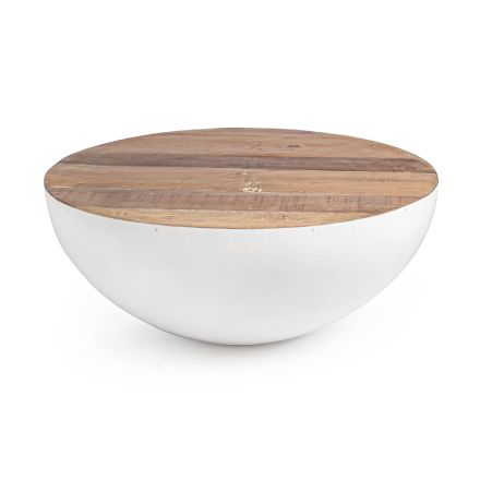 Table basse ronde en bois recyclé et acier blanc ou gris - Genoveffa Viadurini